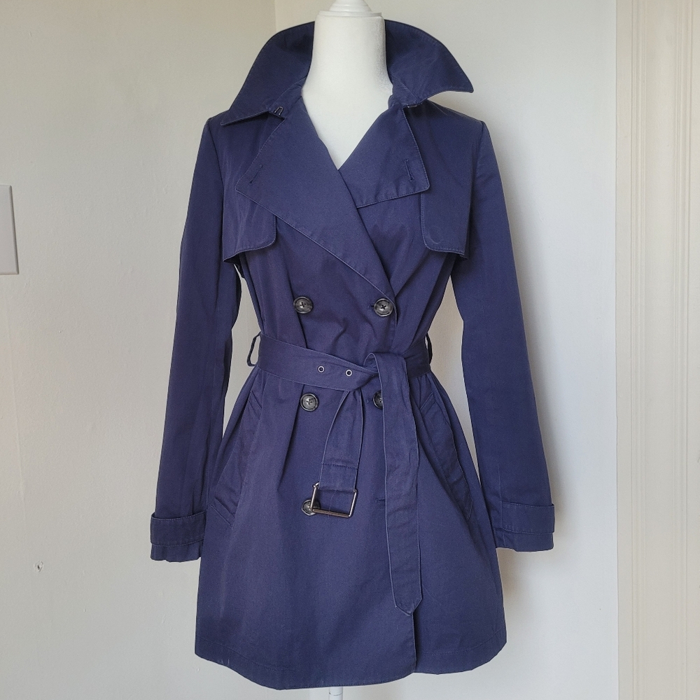 Vince Double-Breasted Indigo Trench Coat